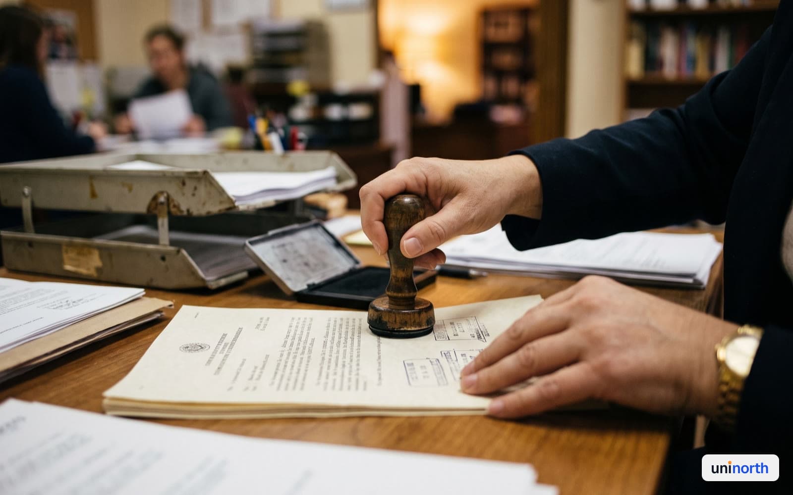 Passport and residence-permit paperwork on a desk